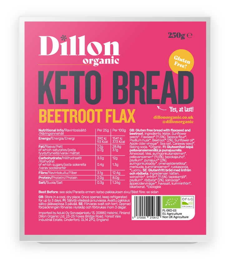 Organic Gluten Free Keto Bread Beetroot Flax 250g